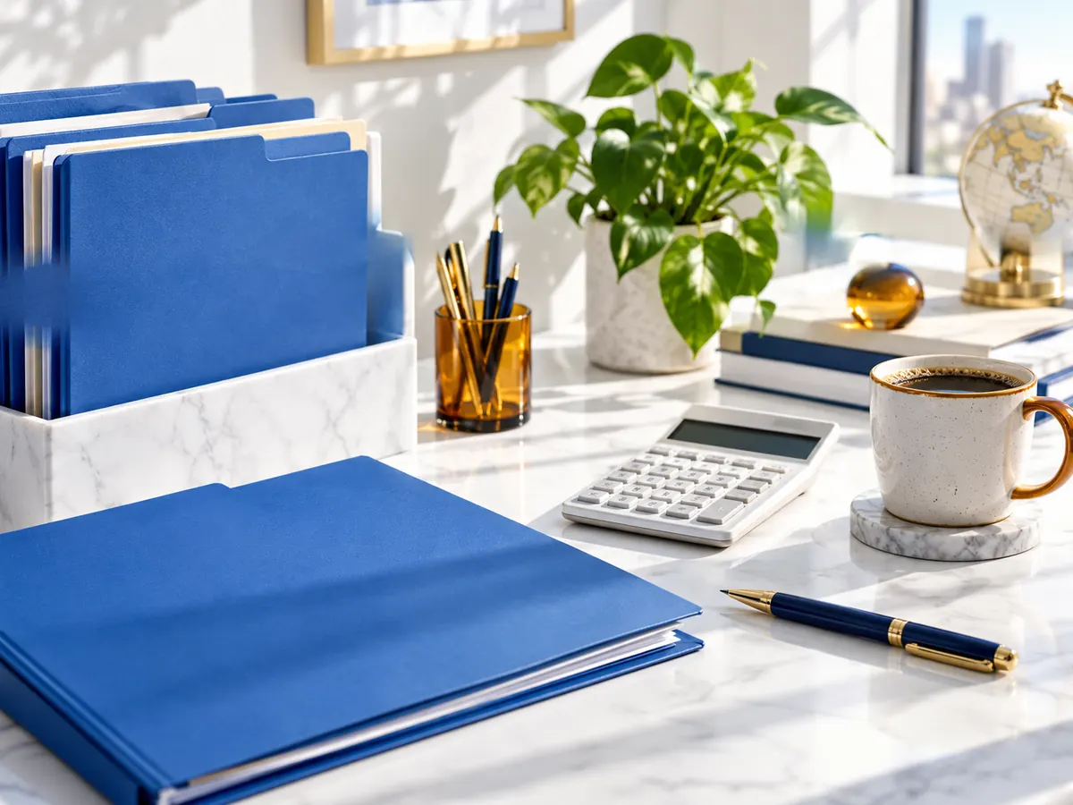 Organized tax documents on a desk